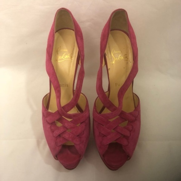 Suede Crisscross Peep Toe Slingback Pump (EUR 38) - Picture 3 of 4
